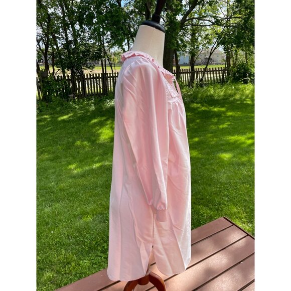 Vintage Featherbed New York Pink Satin Nightgown W/ Ruffled Collar & Embroidered - Picture 4 of 7